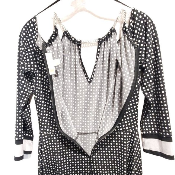Michael Kors Stretch No Wrinkle Black White Polka Dot Cold Shoulder Zipper Small - Picture 11 of 11